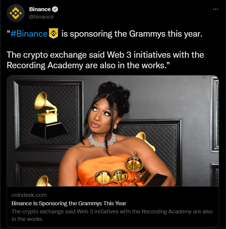 Binance sẽ “chống lưng” cho giải thưởng âm nhạc lớn nhất thế giới GRAMMY - Ảnh 1.