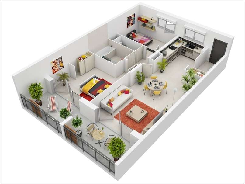 Scientific layout for 4 typical 2-bedroom apartments - Photo 1.