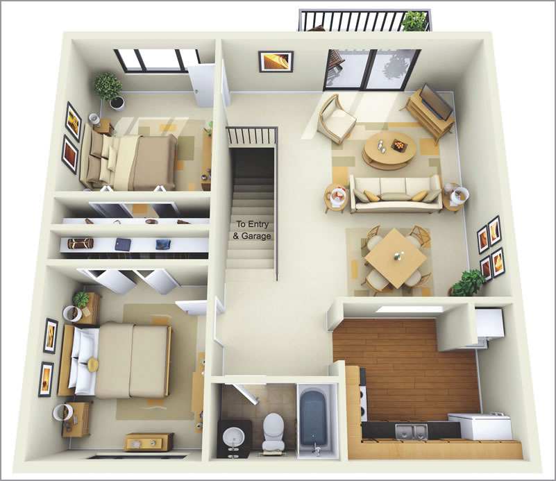 Scientific layout for 4 typical 2-bedroom apartments - Photo 2.