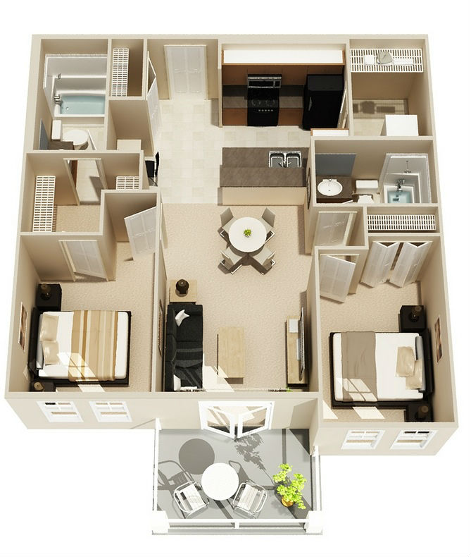 Scientific layout for 4 typical 2-bedroom apartments - Photo 5.