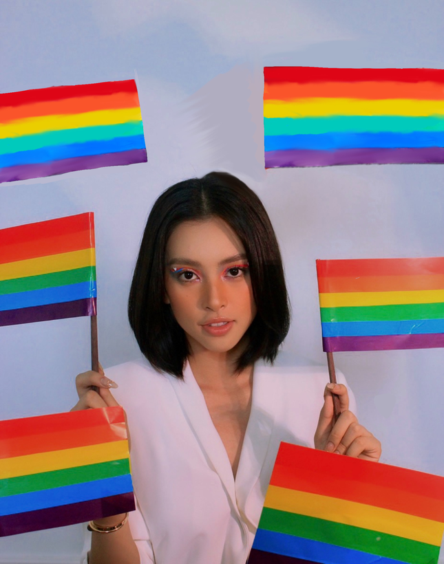 Hoa hậu Tiểu Vy trình làng bộ ảnh chụp với cờ lục sắc, cất tiếng ...