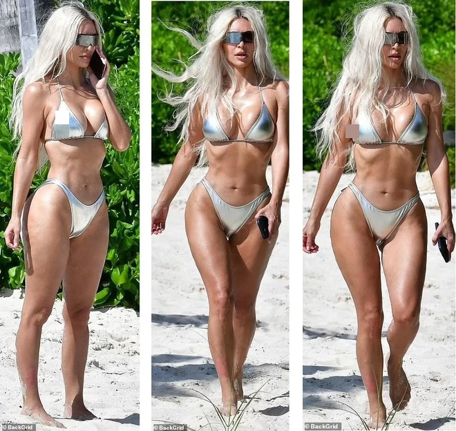 Kim Kardashian diện bikini bé xíu ‘đọ dáng’ với em gái Khloe trên bãi biển - Ảnh 2.