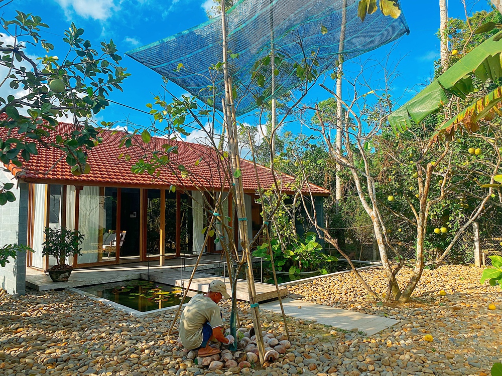 Bỏ phố về qu&ecirc;, cặp vợ chồng x&acirc;y nh&agrave; gỗ trong vườn bưởi: Khung cảnh khiến tất cả trầm trồ - Ảnh 1.