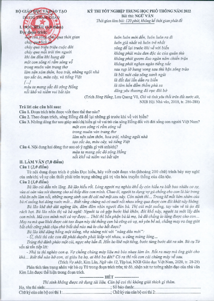 Cấu trúc đề thi tốt nghiệp THPT 2022 môn Văn như thế nào? - Ảnh 1.