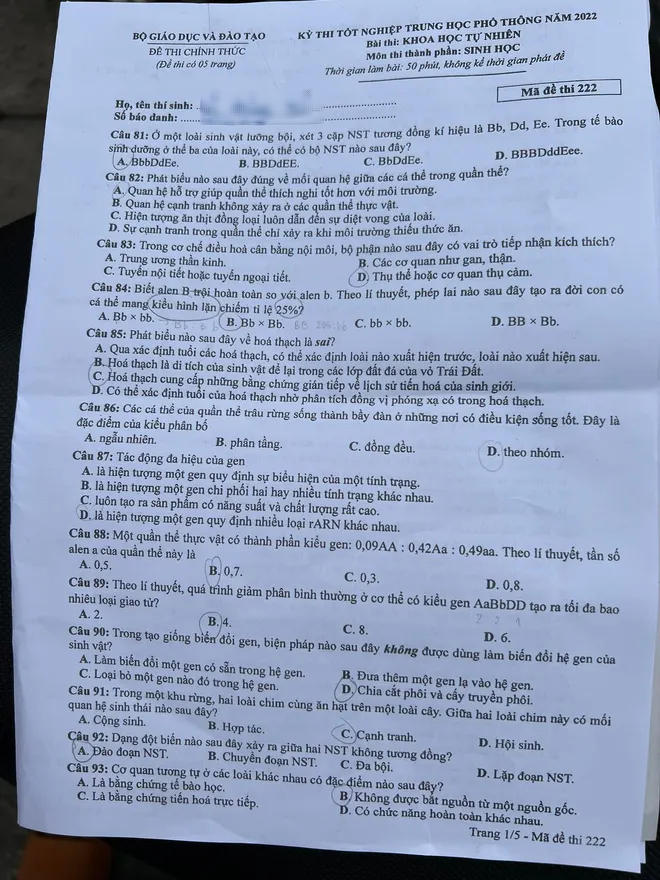 Đề thi tốt nghiệp THPT 2022 các môn tổ hợp Khoa học tự nhiên  - Ảnh 5.