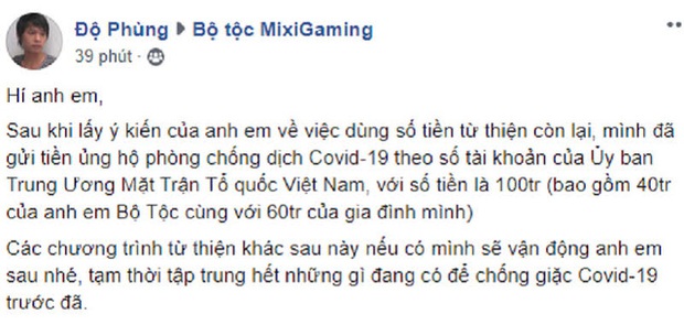 Độ Mixi - Chàng streamer nổi tiếng và chăm làm từ thiện bậc nhất làng game Việt - Ảnh 2.