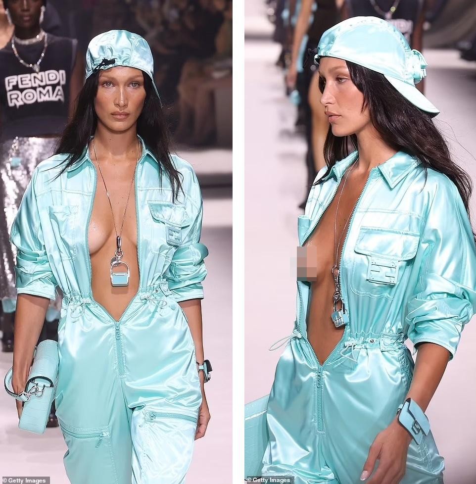 Bella Hadid để ngực trần trên sàn catwalk - Ảnh 3.