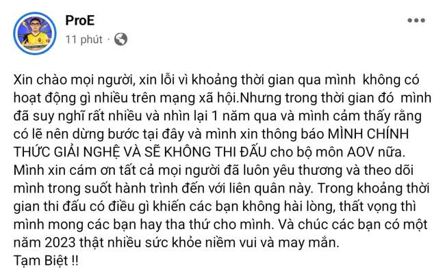 Trợ thủ huyền thoại ProE chính thức giải nghệ, từ giã Liên Quân Mobile - Ảnh 1.