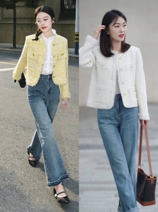 Áo vải tweed và quần jeans ống rộng: Cặp đôi cứ diện lên là sang chảnh như tiểu thư nhà giàu - Ảnh 14.