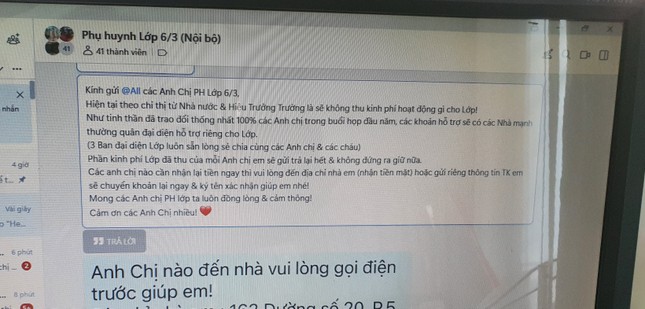 Sau lệnh cấm thu, nhiều trường học ở TPHCM vội v&agrave;ng trả lại tiền quỹ lớp - Ảnh 1.