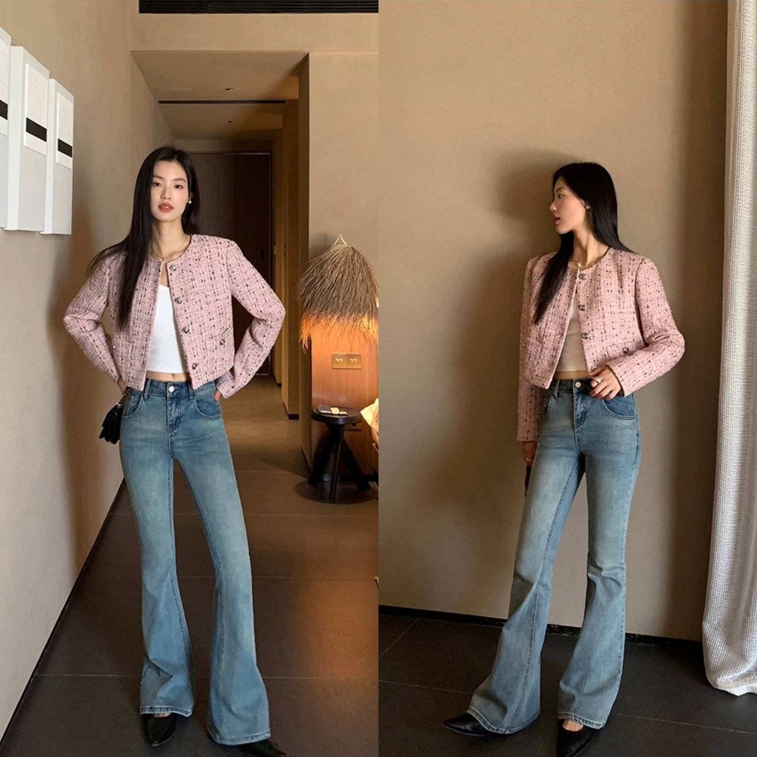 Áo vải tweed và quần jeans ống rộng: Cặp đôi cứ diện lên là sang chảnh như tiểu thư nhà giàu - Ảnh 4.