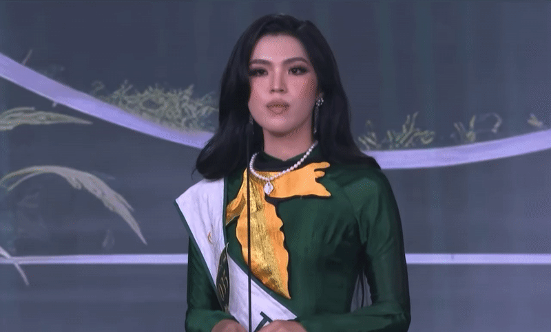 Thí sinh Miss Earth Vietnam thuyết trình như trả bài: Lắp bắp tiếc nuối vì hết giờ, trả lời khó hiểu bằng 2 câu thơ - Ảnh 4.