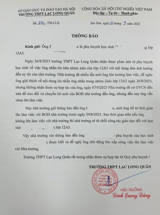 Trường cho học sinh nghỉ học vì mâu thuẫn với phụ huynh: Sở GD&ĐT Hà Nội tuýt còi - Ảnh 1.