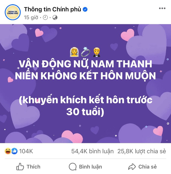 Dân tình giật mình vì fanpage Thông tin Chính chủ đăng status giục cưới trước 30 tuổi - Ảnh 1.