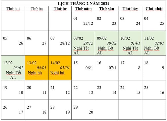 Chốt lịch nghỉ Tết Nguyên đán Giáp Thìn và lễ Quốc khánh 2/9 năm 2024 - Ảnh 1.