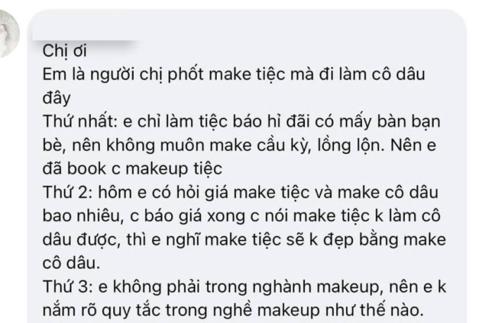Vụ thợ makeup tố khách “khôn lỏi” đang ầm ĩ MXH lúc này: Xuất hiện lời giải thích được cho là của cô dâu? - Ảnh 2.