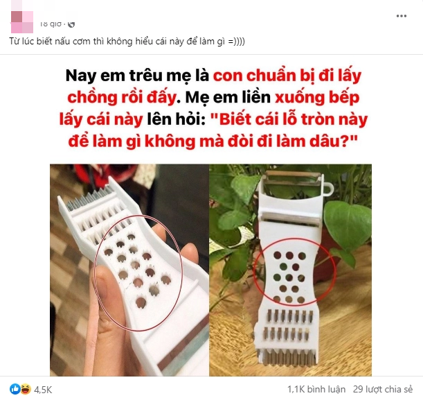 Lỗ tròn trên dụng cụ nạo rau củ để làm gì? Câu hỏi khiến netizen bó tay, có người làm nội trợ chục năm cũng không biết đáp án! - Ảnh 1.