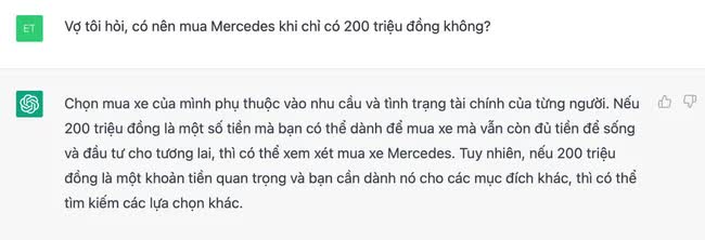 ChatGPT đối phó thế nào khi vợ tôi hỏi: Có 200 triệu nên mua Mercedes không? - Ảnh 2.