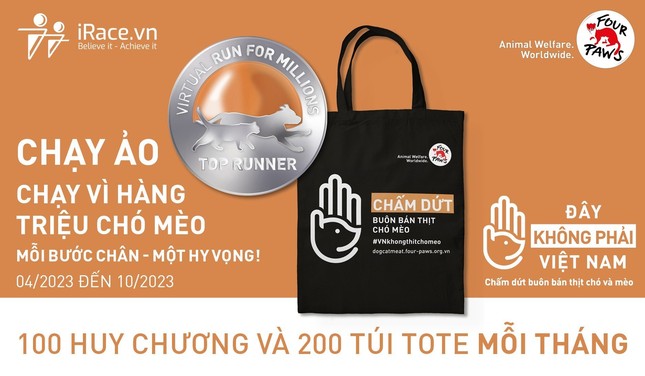 Phát động giải chạy trực tuyến nhằm chấm dứt tình trạng buôn bán thịt chó, mèo - Ảnh 1. Phát động giải chạy trực tuyến nhằm chấm dứt tình trạng buôn bán thịt chó, mèo - Ảnh 1.