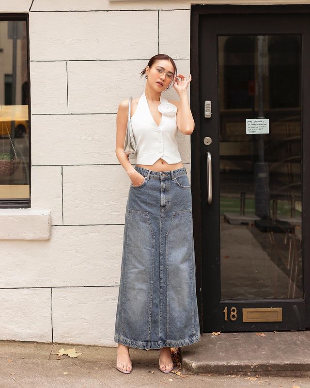 Chân váy jean trắng cúc trắng | Shopee Việt Nam