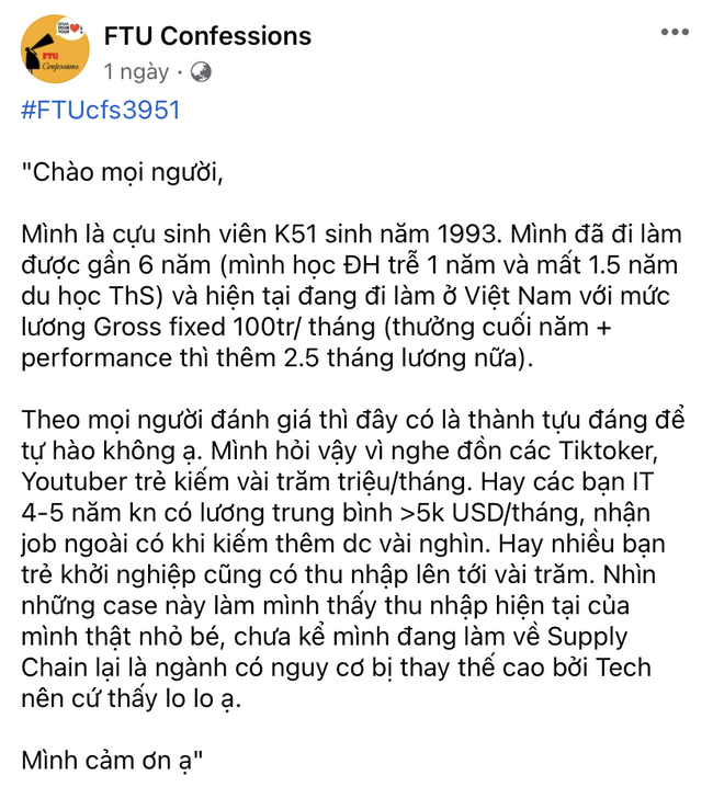 Xôn xao cựu sinh viên Ngoại thương lên mạng than áp lực vì lương chỉ hơn 100 triệu/tháng, netizen: Có thôi đi không hả? - Ảnh 1.