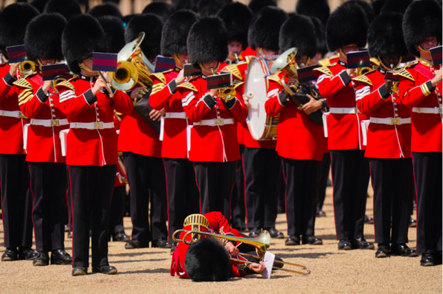 Nhiều lính Hoàng gia Anh ngất xỉu vì đội mũ lông gấu diễu hành trong nắng nóng - Ảnh 2.