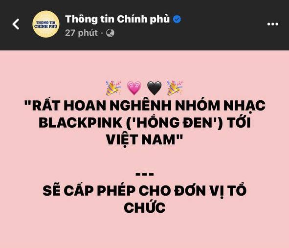 Trang Thông tin Chính phủ đăng tải về show BLACKPINK: “Sẽ cấp phép cho đơn vị tổ chức” - Ảnh 1.