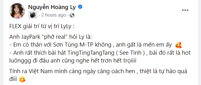 LyLy khoe Jay Park nói 1 câu về Sơn Tùng đủ làm fan đứng ngồi không yên - Ảnh 1.