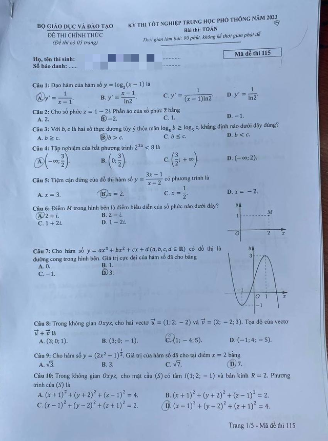 NÓNG: Bộ GD&ĐT công bố đáp án chính thức môn Toán kỳ thi tốt nghiệp THPT 2023 - Ảnh 2.
