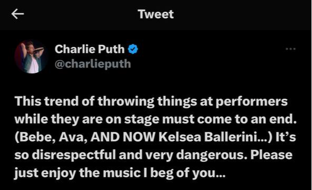 Hàng loạt nữ ca sĩ bị tấn công khi đang trình diễn, Charlie Puth bức xúc lên tiếng bảo vệ! - Ảnh 1.