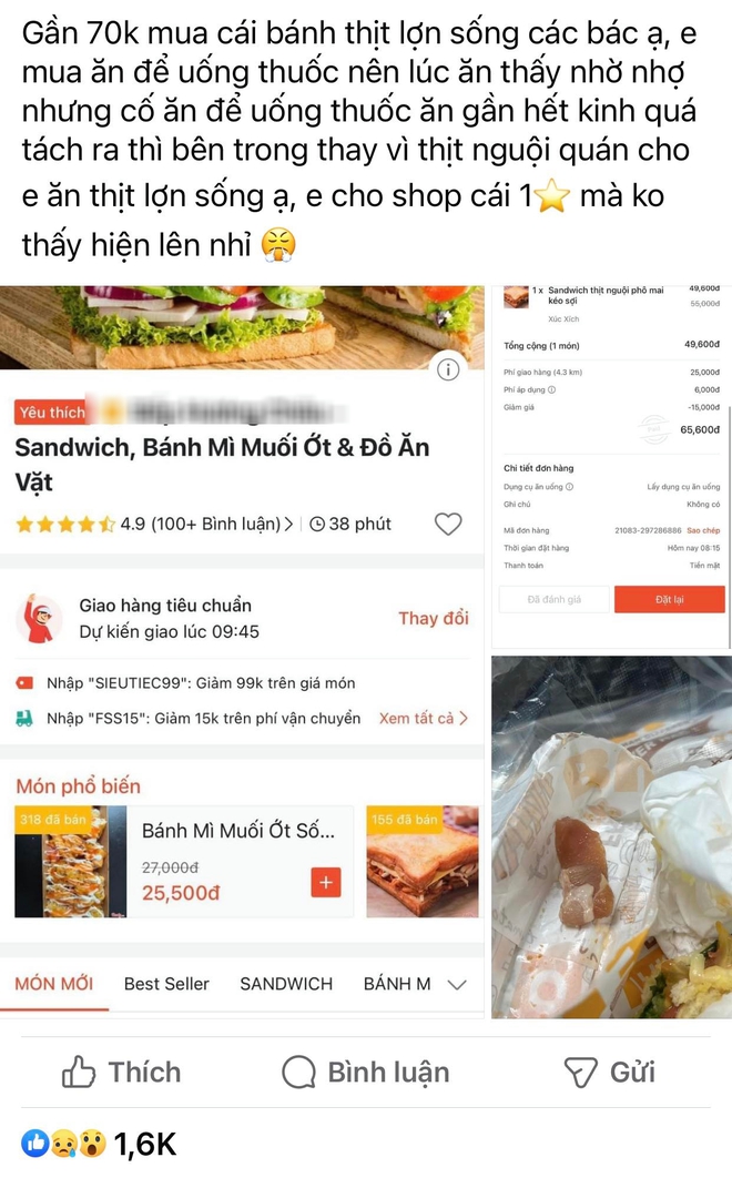 Đặt sandwich, cô gái hoảng sợ khi thấy tình trạng miếng thịt, phản hồi của chủ tiệm gây tranh cãi - Ảnh 3. Đặt sandwich, cô gái hoảng sợ khi thấy tình trạng miếng thịt, phản hồi của chủ tiệm gây tranh cãi - Ảnh 3.