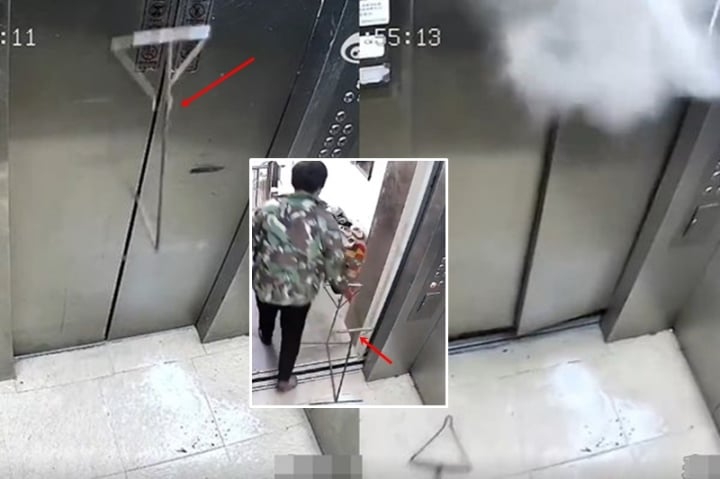 Thang máy phát nổ khi người phụ nữ cố chặn cửa bằng khung sắt