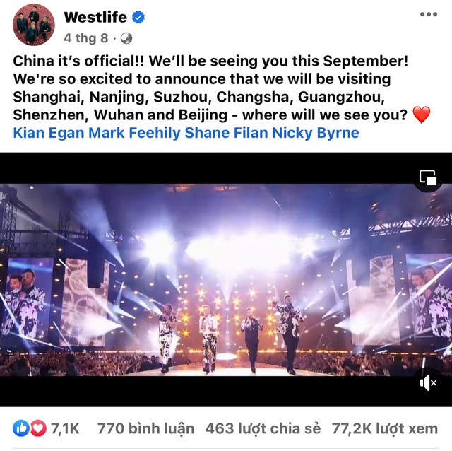 Poster th&ocirc;ng b&aacute;o Westlife tổ chức tour tại Việt Nam đạt tương t&aacute;c khủng kh&oacute; tưởng tượng! - Ảnh 3.