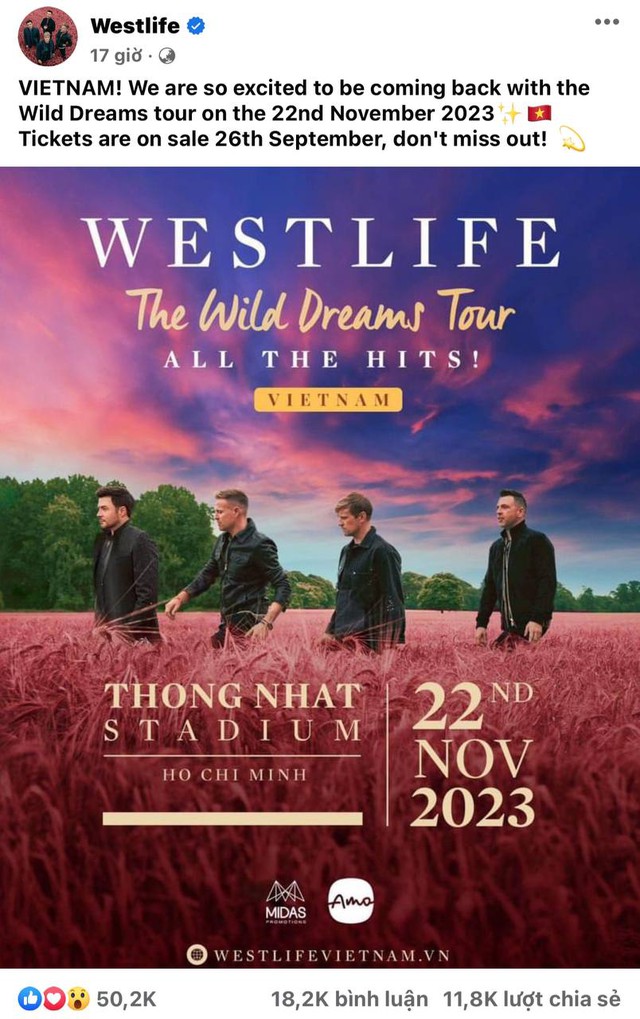 Poster th&ocirc;ng b&aacute;o Westlife tổ chức tour tại Việt Nam đạt tương t&aacute;c khủng kh&oacute; tưởng tượng! - Ảnh 2.
