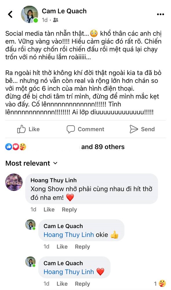 Một nữ rapper than thở social media tàn nhẫn thật, Hoàng Thuỳ Linh lập tức rủ xong show cùng nhau đi hít thở nha em - Ảnh 1.
