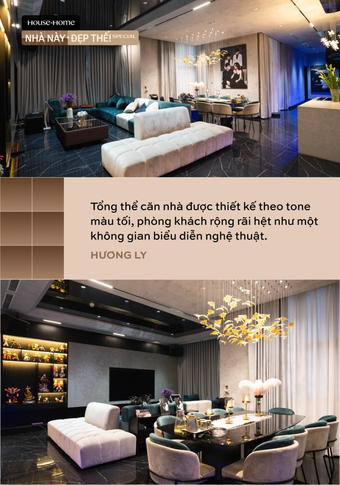 “Đột nhập” căn penthouse 450m2 của Hương Ly: Tông đen xám chủ đạo như nhà tài phiệt phim Hàn Quốc, không ngại đầu tư nội thất đắt tiền - Ảnh 4.