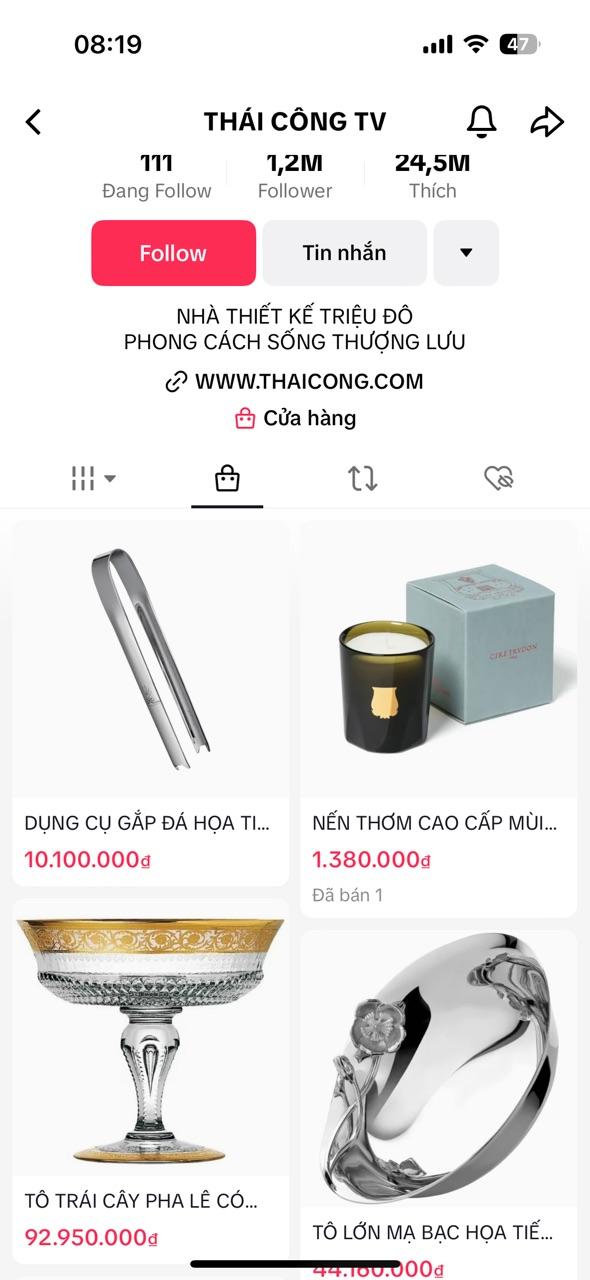 NTK Thái Công mở gian hàng trên TikTok Shop: Toàn đồ xa xỉ giá trên trời, mới chỉ bán được... 1 hũ nến - Ảnh 5.