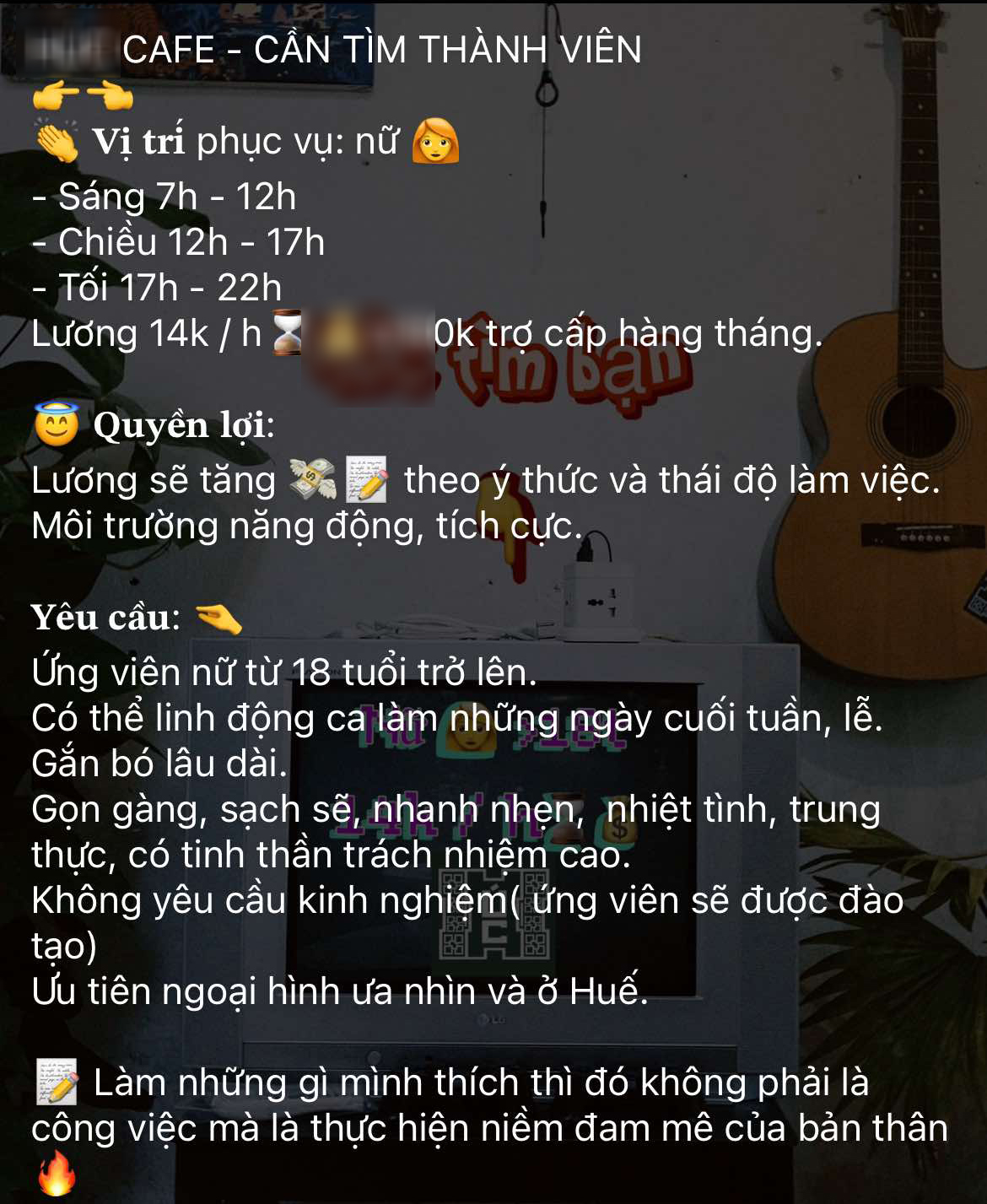 Một quán cà phê đăng tuyển nhân viên với mức lương 14k/h, nhiều người bức xúc cho rằng quá "bèo bọt": Chủ quán nói gì?- Ảnh 1.