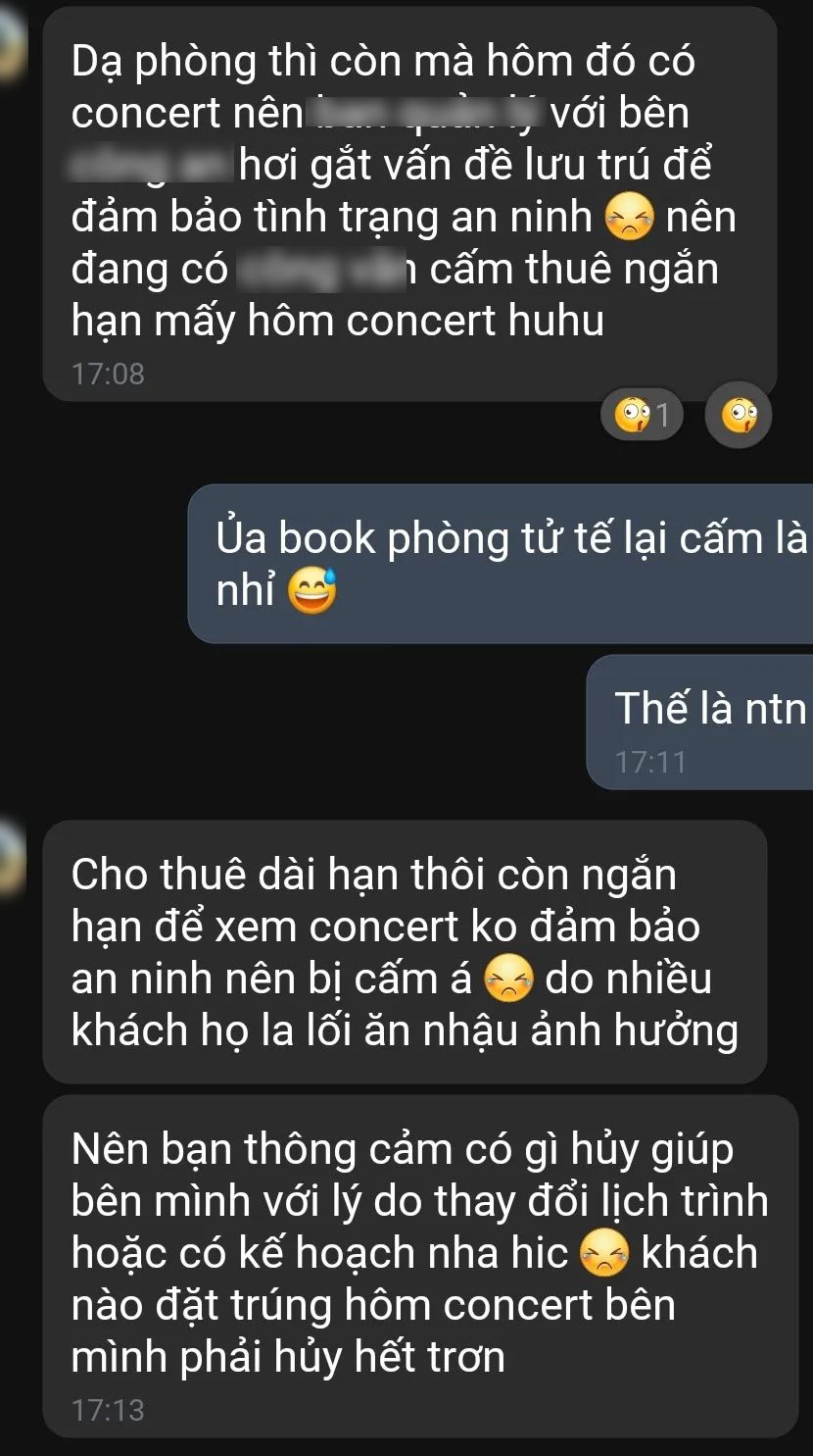 Thuê phòng để đi xem concert "chông gai", cô gái bị chủ nhà yêu cầu huỷ vì lý do khó hiểu- Ảnh 2.