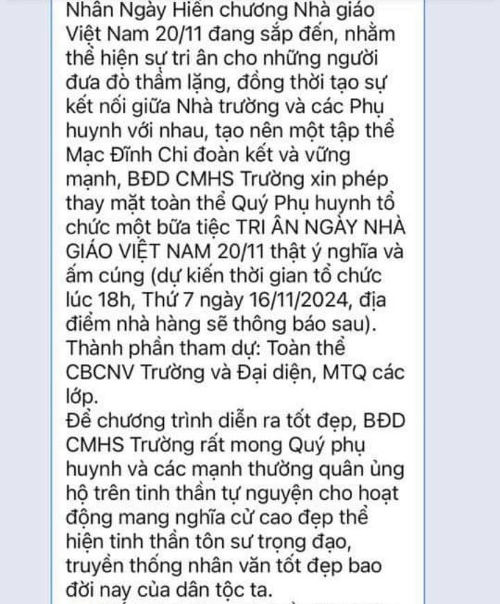 Phụ huynh vận động tổ chức gặp mặt tri ân ngày 20-11, trường ra thông báo khẩn- Ảnh 1.