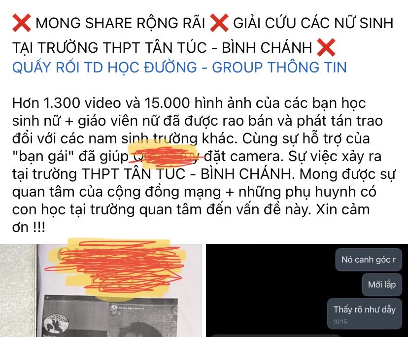 Trường THPT Tân Túc nói gì thông tin hàng ngàn clip nữ sinh bị quay lén trong nhà vệ sinh?- Ảnh 1.