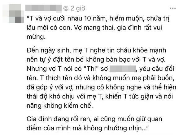 Tranh cãi vụ bà nội tự ý đặt tên cho cháu, vợ chồng trẻ lục đục vì một chữ “Thị” trong giấy khai sinh- Ảnh 1.