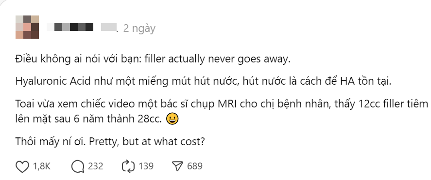 Câu chuyện "tiêm 12cc filler sau 6 năm lên 28cc" khiến nhiều người lo lắng: Chia sẻ từ bác sĩ về filler tăng sinh thêm- Ảnh 1.