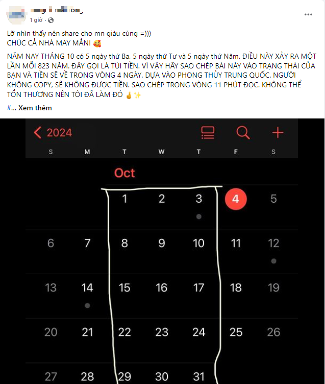 Xôn xao tháng 10 có 5 ngày đặc biệt thu hút tiền tài, chuyện lạ "hơn 800 trăm năm mới có": Thực hư thế nào?- Ảnh 3.