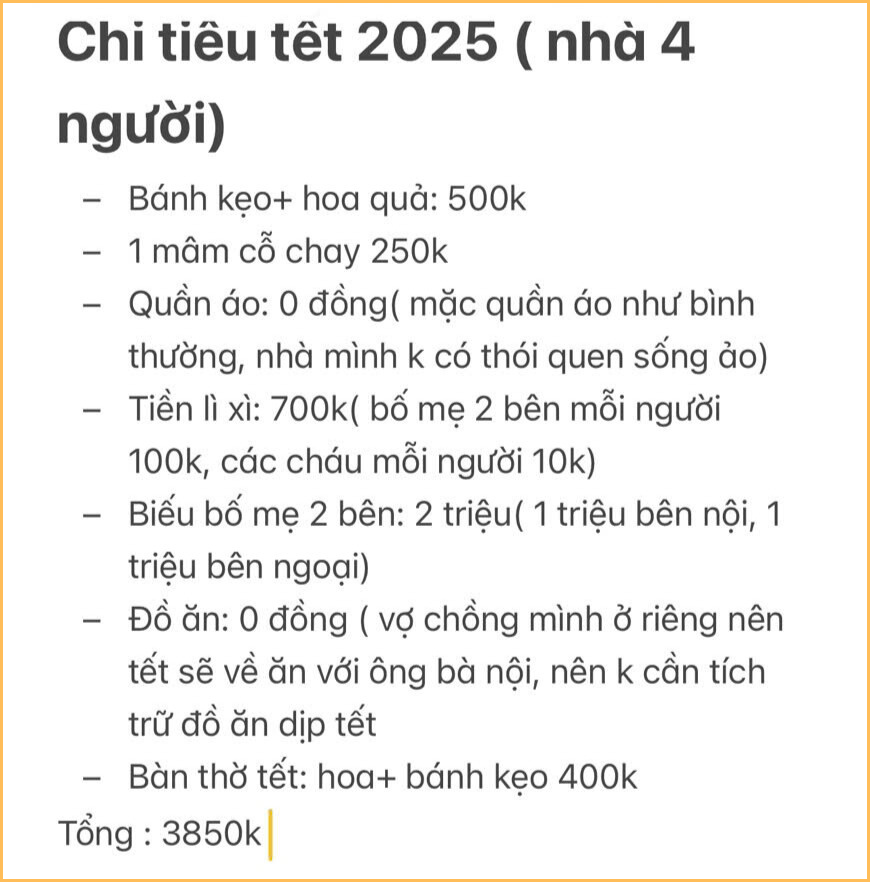 Choáng với bức ảnh chụp màn hình số tiền nhà 4 người tiêu Tết, có 2 khoản chi khiến nhiều người sợ hãi- Ảnh 1.