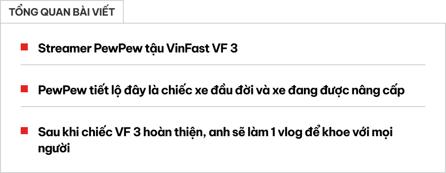 PewPew khoe VinFast VF 3, khẳng định đây là 'chiếc ô tô đầu đời', vừa tậu xong đã mang đến xưởng "độ" để làm đẹp- Ảnh 1.