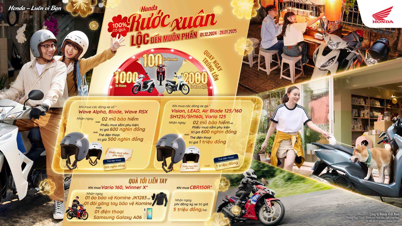 Chào đón năm mới đầy khởi sắc với chương trình khuyến mại “Honda rước xuân – Lộc đến muôn phần”- Ảnh 1. Chào đón năm mới đầy khởi sắc với chương trình khuyến mại “Honda rước xuân – Lộc đến muôn phần”- Ảnh 1.
