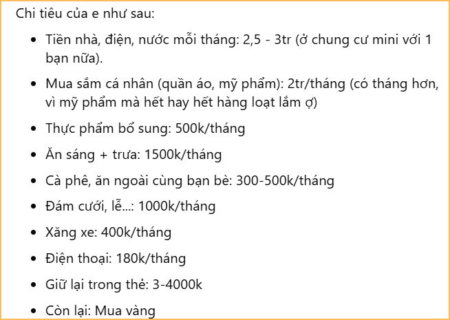 Tiết kiệm hơn 1 cây vàng với 30 triệu tiền mặt, cô gái 26 tuổi khiến nhiều người nể phục, cách chi tiêu hé lộ lý do- Ảnh 1.