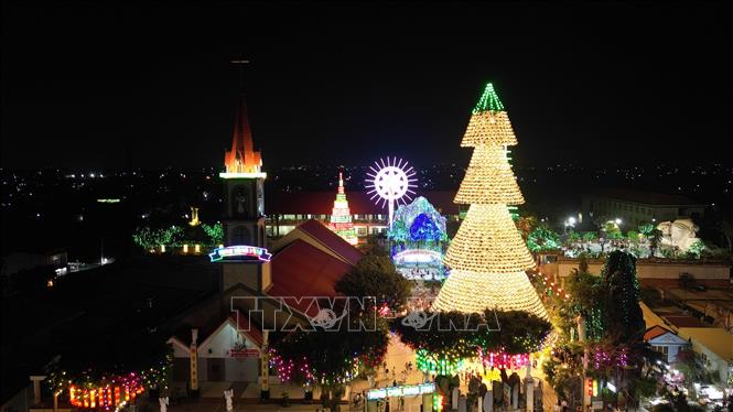 Độc đ&aacute;o c&acirc;y th&ocirc;ng Noel được l&agrave;m từ hơn 3.800 chiếc n&oacute;n l&aacute;- Ảnh 2.