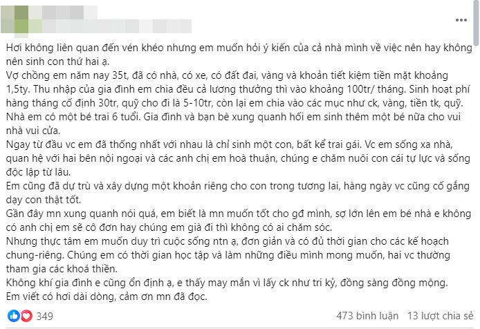 Bị thúc ép sinh thêm con, mẹ bỉm không muốn nhưng lại sợ lời ra tiếng vào, dân mạng nói 1 câu mà thuyết phục- Ảnh 1.